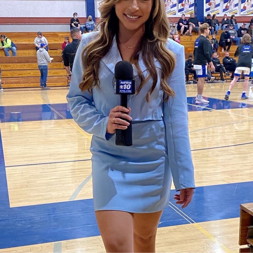 Light Blue Skirt Suit Set